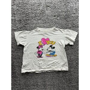 Vtg 70s Disney‎ Mickey Minnie Mouse T Shirt Yellow Ringer FL Thin Single Stitch